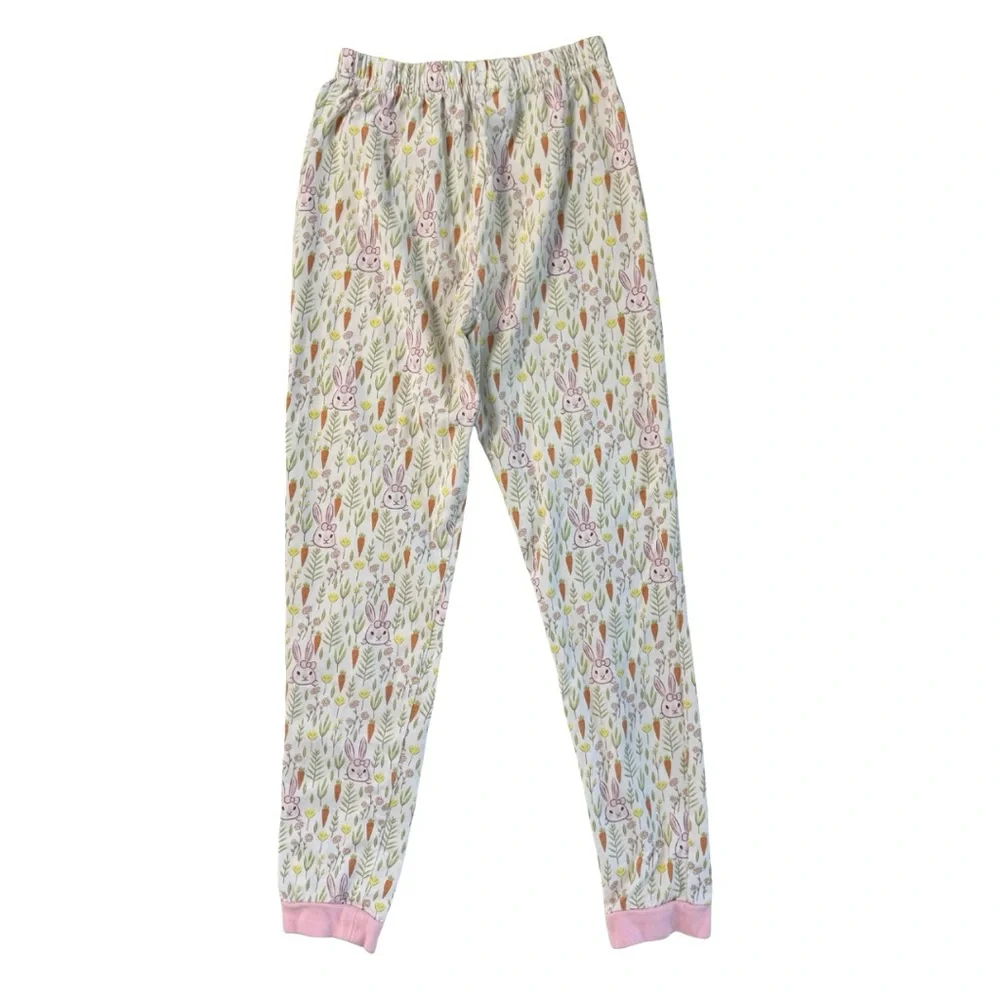 Cecil and Lou Pink Easter Bunny Spring Flowers Knit‎ Pajama 2-PIECE SET Girls 10